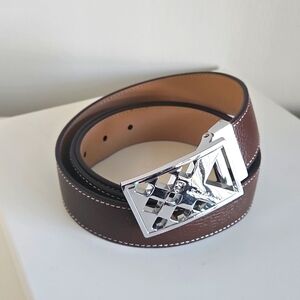 Tonino Lamborghini Mens Brown Leather Belt with detachable Silver Buckle